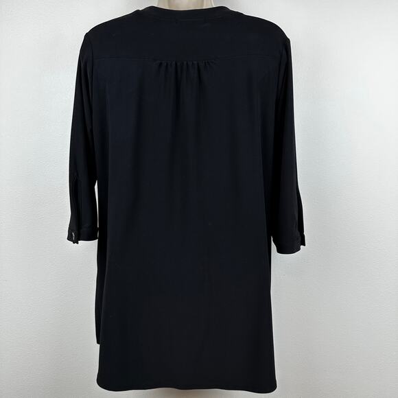 Sympli Tunic Top Blouse Metal Buttons Liquid Knit Black 4 Minimalist Lagenlook - Picture 6 of 12